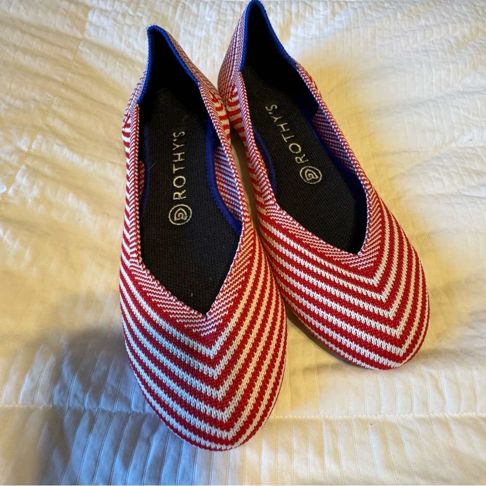 Red and White Striped Rothy’s Size 7